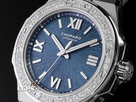 CHOPARD 蕭邦 ALPINE EAGLE 33 雪山傲翼系列 298617-3002 不銹鋼材質 藍色拉絲紋面盤 原廠鑲嵌鑽石錶圈 2026年保單&nbsp;自動上鍊 33mm