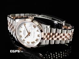 ROLEX 勞力士 Datejust 36 蠔式日誌型 126231 <font color="#F0F0F0">白色面盤</font>搭配<font color="#f3baa1">玫瑰金羅馬數字時標</font> DJ36 永恒玫瑰金 半金款  <font color="#FF0000">2026年保卡 紀念型（Jubilee）五銖錶帶</font> 自動上鍊 36mm