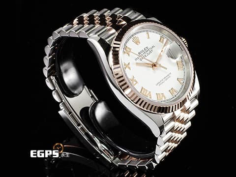 ROLEX 勞力士 Datejust 36 蠔式日誌型 126231 白色面盤搭配玫瑰金羅馬數字時標 DJ36 永恒玫瑰金 半金款  2026年保卡 紀念型（Jubilee）五銖錶帶 自動上鍊 36mm