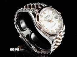 ROLEX 勞力士 Datejust 36 蠔式日誌型 126231 <font color="#F0F0F0">白色面盤</font>搭配<font color="#f3baa1">玫瑰金羅馬數字時標</font> DJ36 永恒玫瑰金 半金款  <font color="#FF0000">2026年保卡 紀念型（Jubilee）五銖錶帶</font> 自動上鍊 36mm