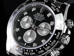 ROLEX 勞力士 Daytona 126519LN 迪通拿 計時碼表 18K白金材質 膠帶款 <font color="#FF0000"> 2025年保卡</font> <font color="#ff00ff"> 原鑲鑽石時標 黑色熊貓面盤&nbsp;</font><span style="color: rgb(5, 240, 240);">新款Rolex Glidelock延展系統摺疊帶扣</span>&nbsp;自動上鏈 40mm
