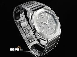 BVLGARI 寶格麗 Octo Finissimo Chronograph GMT 不鏽鋼材質 103661 兩地時間 計時碼錶 <font color=#e2e2e2>銀色垂直髮絲紋面盤 鍍銠時標</font> 超薄 <font color=#FF0000>2024年保單</font> 自動上鍊 43mm