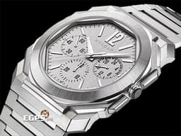 BVLGARI 寶格麗 Octo Finissimo Chronograph GMT 不鏽鋼材質 103661 兩地時間 計時碼錶 <font color=#e2e2e2>銀色垂直髮絲紋面盤 鍍銠時標</font> 超薄 <font color=#FF0000>2024年保單</font> 自動上鍊 43mm