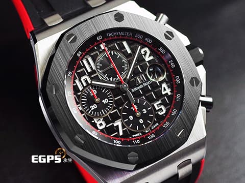 Audemars Piguet AP錶 愛彼錶 Royal Oak Offshore 26470SO 皇家橡樹離岸型 26470SO.OO.A002CA.01 不鏽鋼材質 黑熊 黑色陶瓷圈款 已回原廠洗油保養更換機芯 2019年保卡 計時碼表 自動上鏈 42mm