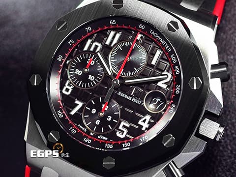 Audemars Piguet AP錶 愛彼錶 Royal Oak Offshore 26470SO 皇家橡樹離岸型 26470SO.OO.A002CA.01 不鏽鋼材質 黑熊 黑色陶瓷圈款 已回原廠洗油保養更換機芯 2019年保卡 計時碼表 自動上鏈 42mm
