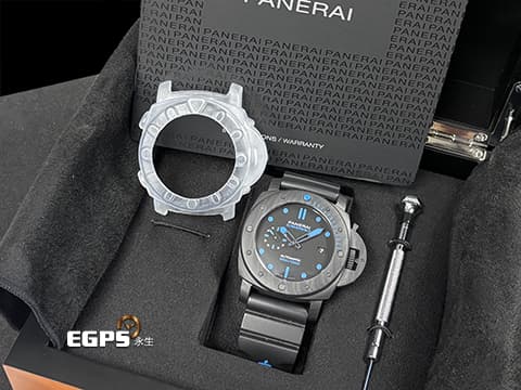 PANERAI 沛納海 Submersible Carbotech PAM1616 碳纖維材質 潛水錶 PAM01616 藍色夜光指針時標 Carbotech碳纖維專業潛水腕錶 黑色塗層鈦金屬錶背 2022保單 錶友珍藏品  自動上鍊 47mm