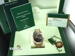 ROLEX 勞力士 DAY-DATE 218235 18K永恆玫瑰金材質 <font color="#FF0000"> 極為稀少的虎紋面盤 絕對一流質感！</font> <font color="#FFFF33"> 此錶歡迎各路錶友以 PP、AP、勞力士 來店交換，本店將以最高價評估～</font> 自動上鍊 41mm