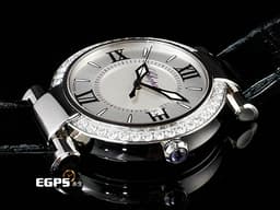 CHOPARD 蕭邦 Imperiale系列 388532-3003 不鏽鋼材質 388532 <font color=#cadff0>銀色雕刻刺繡圖案面盤 原廠鑲鑽錶圈</font> <font color=#c593e3>錶冠鑲嵌一顆凸圓形紫水晶（重約0.10克拉）</font> <font color=#FF0000>2024年保單</font> 石英機芯 36mm