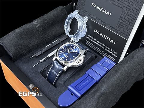 PANERAI 沛納海 Luminor Marina PAM01313 三日鍊 小秒針 藍色放射紋三明治面盤 PAM1313 2024年保卡 自動上鍊 44mm