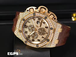 Audemars Piguet 愛彼 AP錶 Royal Oak 皇家橡樹 26215OR.ZZ.A801CR.01 玫瑰金材質 自動上鍊 <font color=#FF0000> 稀有原廠鑲嵌明亮型切割美鑽，滿天星面盤，鑽石錶殼及鑽帶扣，全錶鑲嵌過600顆鑽石的滿天星鑽錶款！絕對是高貴的象徵！</font> <font color=#FFFF33>此錶歡迎各路錶友以 PP、AP、RM、勞力士 來店交換，本店將以最高價評估～</font> 48mm