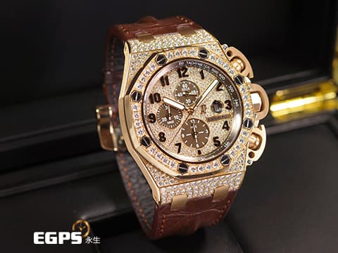 Audemars Piguet 愛彼 AP錶 Royal Oak 皇家橡樹 26215OR.ZZ.A801CR.01 玫瑰金材質 自動上鍊  稀有原廠鑲嵌明亮型切割美鑽，滿天星面盤，鑽石錶殼及鑽帶扣，全錶鑲嵌過600顆鑽石的滿天星鑽錶款！絕對是高貴的象徵！ 此錶歡迎各路錶友以 PP、AP、RM、勞力士 來店交換，本店將以最高價評估～ 48mm