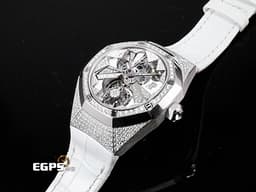 Audemars Piguet 愛彼 AP錶 Royal Oak Concept Flying Tourbillon 皇家橡樹 概念系列 26227BC 18K白金材質 26227BC.ZZ.D011CR.01 <font color=#869edd>原廠鑲嵌468顆鑽石（共3.67克拉） 飛行陀飛輪 </font> <font color=#FF0000>錶冠鑲嵌一顆半透明的凸圓形藍寶石 附贈一條白色「星座」橡膠錶帶</font> 手動上鏈 38.5mm