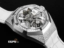 Audemars Piguet 愛彼 AP錶 Royal Oak Concept Flying Tourbillon 皇家橡樹 概念系列 26227BC 18K白金材質 26227BC.ZZ.D011CR.01 <font color=#869edd>原廠鑲嵌468顆鑽石（共3.67克拉） 飛行陀飛輪 </font> <font color=#FF0000>錶冠鑲嵌一顆半透明的凸圓形藍寶石 附贈一條白色「星座」橡膠錶帶</font> 手動上鏈 38.5mm