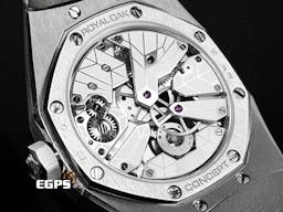 Audemars Piguet 愛彼 AP錶 Royal Oak Concept Flying Tourbillon 皇家橡樹 概念系列 26227BC 18K白金材質 26227BC.ZZ.D011CR.01 <font color=#869edd>原廠鑲嵌468顆鑽石（共3.67克拉） 飛行陀飛輪 </font> <font color=#FF0000>錶冠鑲嵌一顆半透明的凸圓形藍寶石 附贈一條白色「星座」橡膠錶帶</font> 手動上鏈 38.5mm