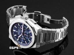 ZENITH 真力時 DEFY Skyline 碟飛 天際線 03.9500.3600/51.I001&nbsp;<font color="#468bcc">藍色四芒星飾太陽紋面盤</font>&nbsp;高振頻 1/10秒 計時碼表 不鏽鋼材質&nbsp;<font color="#FF0000">2024年台灣公司貨 新式錶帶快拆設計 附原廠藍色橡膠錶帶 </font> 自動上鍊 42mm