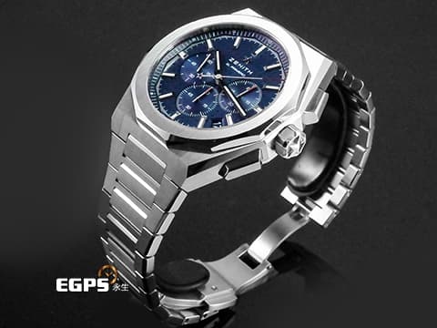 ZENITH 真力時 DEFY Skyline 碟飛 天際線 03.9500.3600/51.I001&nbsp;藍色四芒星飾太陽紋面盤&nbsp;高振頻 1/10秒 計時碼表 不鏽鋼材質&nbsp;2024年台灣公司貨 新式錶帶快拆設計 附原廠藍色橡膠錶帶  自動上鍊 42mm