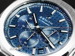 ZENITH 真力時 DEFY Skyline 碟飛 天際線 03.9500.3600/51.I001&nbsp;<font color="#468bcc">藍色四芒星飾太陽紋面盤</font>&nbsp;高振頻 1/10秒 計時碼表 不鏽鋼材質&nbsp;<font color="#FF0000">2024年台灣公司貨 新式錶帶快拆設計 附原廠藍色橡膠錶帶 </font> 自動上鍊 42mm