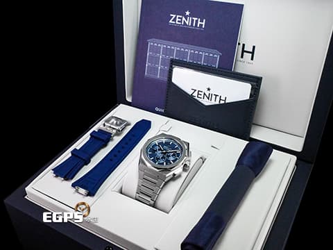 ZENITH 真力時 DEFY Skyline 碟飛 天際線 03.9500.3600/51.I001&nbsp;藍色四芒星飾太陽紋面盤&nbsp;高振頻 1/10秒 計時碼表 不鏽鋼材質&nbsp;2024年台灣公司貨 新式錶帶快拆設計 附原廠藍色橡膠錶帶  自動上鍊 42mm