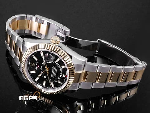 ROLEX 勞力士 Sky-Dweller 336933 天行者 不鏽鋼&amp;18K黃金材質 半金款 年曆錶 半金黑色面盤天行者 Cal.9002機芯  2023年保卡 板帶款  自動上鍊 42mm