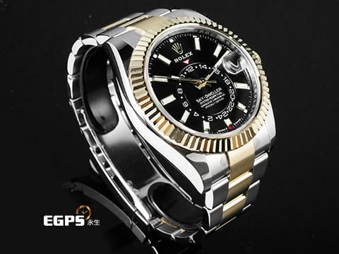 ROLEX 勞力士 Sky-Dweller 336933 天行者 不鏽鋼&amp;18K黃金材質 半金款 年曆錶 半金黑色面盤天行者 Cal.9002機芯  2023年保卡 板帶款  自動上鍊 42mm