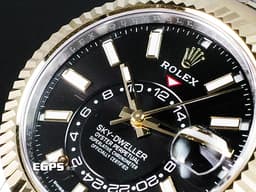 ROLEX 勞力士 Sky-Dweller 336933 天行者 不鏽鋼&18K黃金材質 半金款 年曆錶 <font color=#FF0000><font color=#ffff00>半金黑色面盤天行者 Cal.9002機芯 </font> 2023年保卡 板帶款 </font> 自動上鍊 42mm