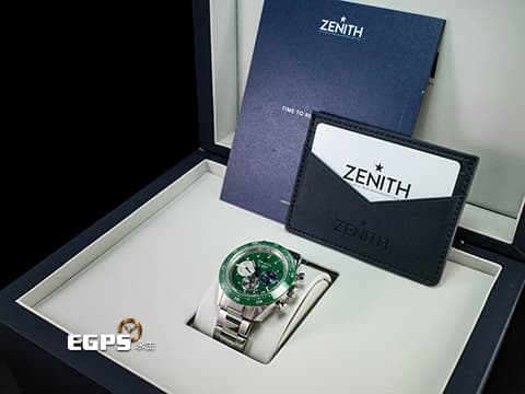 ZENITH 真力時 El Primero 系列 Chronomaster Sport 綠色陶瓷圈錶圈 綠色面盤 03.3119.3600/56.M3100 高振頻 1/10秒計時碼表 2024年保單 自動上鍊 41mm