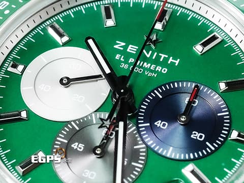 ZENITH 真力時 El Primero 系列 Chronomaster Sport 綠色陶瓷圈錶圈 綠色面盤 03.3119.3600/56.M3100 高振頻 1/10秒計時碼表 2024年保單 自動上鍊 41mm