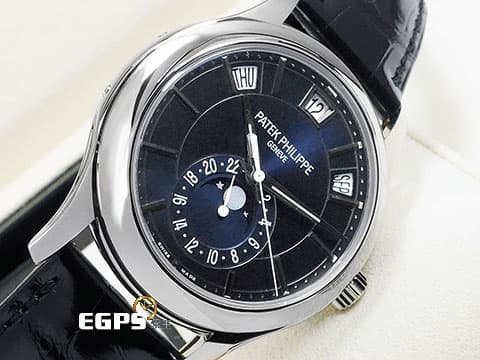 PATEK PHILIPPE 百達翡麗 PP錶 Complications 複雜功能時計 Annual Calendar 5205G-013 藍色漸變黑色日輝紋錶盤 年曆錶 月相盈虧 18K白金材質 2023年保單 5205 G 歡迎各錶友以 PP、AP、勞力士 來店交換，本店將以最高價評估～ 自動上鍊 40mm