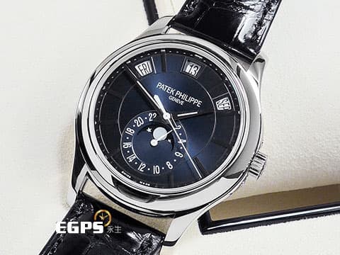 PATEK PHILIPPE 百達翡麗 PP錶 Complications 複雜功能時計 Annual Calendar 5205G-013 藍色漸變黑色日輝紋錶盤 年曆錶 月相盈虧 18K白金材質 2023年保單 5205 G 歡迎各錶友以 PP、AP、勞力士 來店交換，本店將以最高價評估～ 自動上鍊 40mm