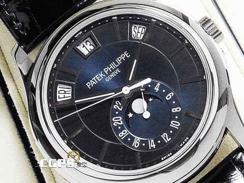 PATEK PHILIPPE 百達翡麗 PP錶 Complications 複雜功能時計 Annual Calendar 5205G-013 藍色漸變黑色日輝紋錶盤 年曆錶 月相盈虧 18K白金材質 2023年保單 5205 G 歡迎各錶友以 PP、AP、勞力士 來店交換，本店將以最高價評估～ 自動上鍊 40mm