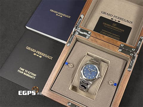 Girard Perregaux 芝柏 GP錶 Laureato 42 桂冠系列 81010 藍色巴黎飾釘紋面盤 大三針 經典 八角形錶圈 81010-11-431-11A 不鏽鋼 2026年保卡&nbsp;自動上鍊 42mm