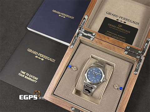 Girard Perregaux 芝柏 GP錶 Laureato 42 桂冠系列 81010 藍色巴黎飾釘紋面盤 大三針 經典 八角形錶圈 81010-11-431-11A 不鏽鋼 2023年台灣公司貨 自動上鍊 42mm