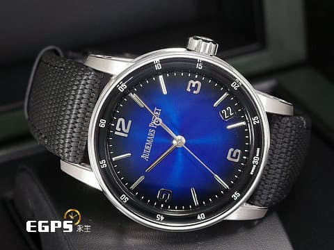 Audemars Piguet AP 愛彼 AP錶 CODE 11.59系列 15210BC.OO.A002KB.01 18K白金材質 煙燻藍色太陽紋亮漆面盤 15210  2023年保卡 自動上鍊 41mm