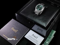 PIAGET 伯爵 Polo Skeleton系列 枕型 G0A47008 不鏽鋼材質 <font color=#4cc844>綠色鏤空面盤 微型自動盤超薄鏤空機芯</font> <font color=#FF0000>新式快拆錶帶 2023年保卡</font> 自動上鍊 42mm