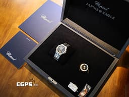 CHOPARD 蕭邦 ALPINE EAGLE 雪山傲翼 系列 298616-3001 不鏽鋼材質 <font color=#49bcd7>藍色拉絲紋面盤 </font> <font color=#FF0000> LUC 22K金自動盤 日內瓦認證 陀飛輪 2023年保單 新錶參考訂價：4,172,000元</font> 自動上鍊 41mm