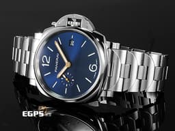 PANERAI 沛納海 Luminor Due 3 Days PAM1124 <font color="#0080FF">經典夜光三明治藍色面盤</font> 三日鍊 小秒針 PAM01124 不鏽鋼 <font color="#FF0000">2026年保卡</font> 自動上鍊 42mm