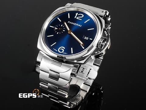 PANERAI 沛納海 Luminor Due 3 Days PAM1124 經典夜光三明治藍色面盤 三日鍊 小秒針 PAM01124 不鏽鋼 2026年保卡 自動上鍊 42mm