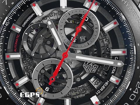 TAG HEUER 豪雅 Carrera Heuer-01 卡萊拉系列 CAR2A1Z.FT6044 黑色陶瓷圈 鏤空面盤 計時碼錶 2018年保單 台灣公司貨 自動上鍊 45mm