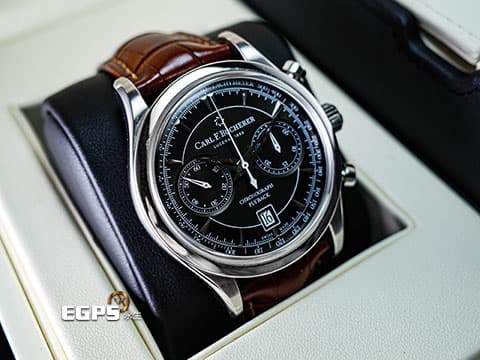 Carl F. Bucherer 寶齊萊 Manero 馬利龍系列 00.10919.08.33.01 不鏽鋼材質 自製天文台認證機芯 飛返計時碼表 古典優雅氣質黑面盤搭配鱷魚皮錶帶 2022年保卡 台灣公司貨 附原廠全新鏈帶  自動上鍊 43mm