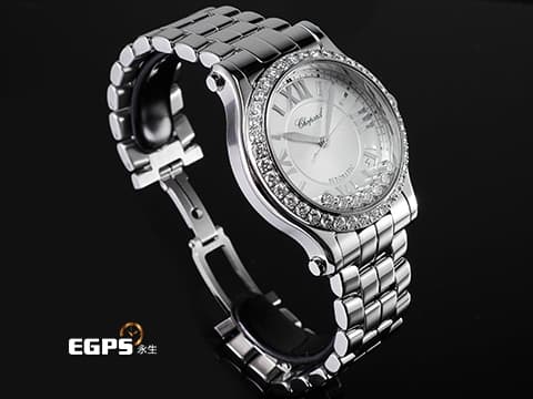 CHOPARD 蕭邦 Happy Sport 快樂鑽 278559-3004 不鏽鋼材質 原廠7顆圓形跑鑽 原廠鑲嵌鑽石錶圈 2025年保單 自動上鍊 36mm