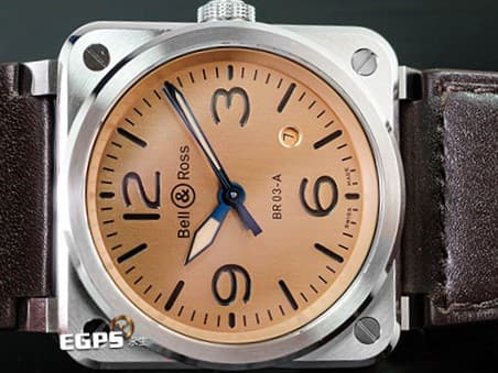 Bell &amp; Ross 柏萊士 Instrument系列 BR03A-GB-ST 電鍍金銅紅棕色面盤 鮭魚面 大三針 藍鋼時針 BR03 Copper 不鏽鋼 2024年保單 自動上鍊 41mm