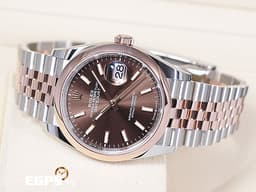 ROLEX 勞力士 Datejust 36 蠔式日誌型 126201 <font color=#D2691E>巧克力色面盤</font> 經典 DJ36 永恒玫瑰金 半金款 <font color=#FF0000>2024年保單 紀念型（Jubilee）五銖錶帶</font> 自動上鍊 36mm