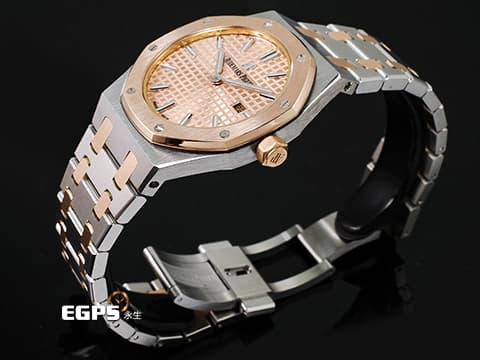 Audemars Piguet 愛彼 AP錶 Royal Oak Lady 皇家橡樹 67650SR.OO.1261SR.01 玫瑰金色格紋面盤 67650 SR 玫瑰金 半金款 2017年台灣公司貨 石英腕錶 33mm