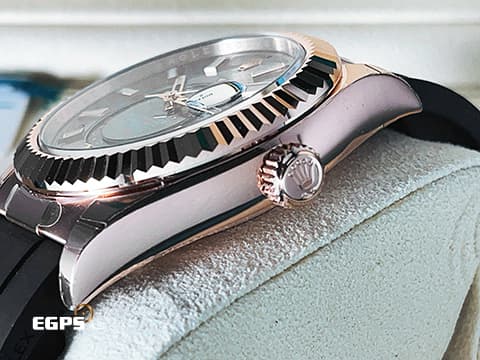 ROLEX 勞力士 Sky-Dweller 336235 蠔式 天行者 沙羅裝置 年曆錶 18K玫瑰金材質 自動上鏈 2023年最新款 Oysterflex橡膠錶帶 2024年新式綠卡  石板灰色錶面     此錶歡迎各路錶友以PP、AP、勞力士 來店交換，本店將以最高價評估～42mm