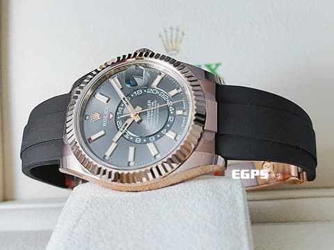 ROLEX 勞力士 Sky-Dweller 336235 蠔式 天行者 沙羅裝置 年曆錶 18K玫瑰金材質 自動上鏈 2023年最新款 Oysterflex橡膠錶帶 2024年新式綠卡  石板灰色錶面     此錶歡迎各路錶友以PP、AP、勞力士 來店交換，本店將以最高價評估～42mm