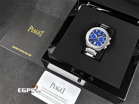 PIAGET 伯爵 PIAGET POLO S 計時碼錶 G0A41006 劍型指針 藍色雕紋面盤 不鏽鋼材質 2024保單 僅試戴極新品 自動上鍊 42mm