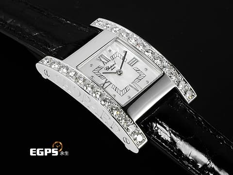 CHOPARD 蕭邦 Your Hour系列 445-1 白K金材質 H型 珍珠母貝面盤 原廠鑲鑽 鑽石時標  石英機芯 19*26mm