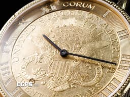 CORUM 崑崙 經典系列 金幣錶 082.515.56/0001 MU65 18K黃金材質錶殼、帶扣 22K黃金材質背蓋 Double Eagle <font color=#ffff00>自由女神頭像雙鷹金幣</font> <font color=#FF0000>2021年保單 台灣公司貨 錶友未使用蒐藏品 新錶參考訂價：1,580,000元</font> 自動上鍊 43mm