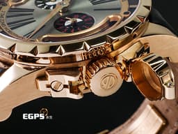 ROGER DUBUIS 羅杰杜彼 Excalibur 王者系列 DBEX0258 18K玫瑰金材質 <font color=#33CCFF>三地時間日夜顯示 特殊錶冠保護設計</font> <font color=#FF0000>2016年保單 限量88支 新錶參考訂價$2,229,500元</font> 自動上鍊 45mm