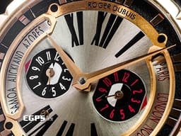 ROGER DUBUIS 羅杰杜彼 Excalibur 王者系列 DBEX0258 18K玫瑰金材質 <font color=#33CCFF>三地時間日夜顯示 特殊錶冠保護設計</font> <font color=#FF0000>2016年保單 限量88支 新錶參考訂價$2,229,500元</font> 自動上鍊 45mm